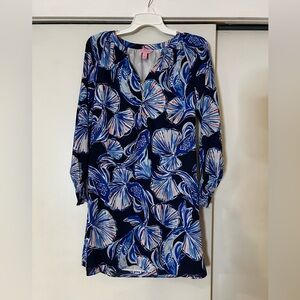 Lilly Pulitzer Navy and Pink Floral Long Sleeve Dress